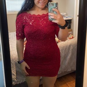 Red lace and textured dress